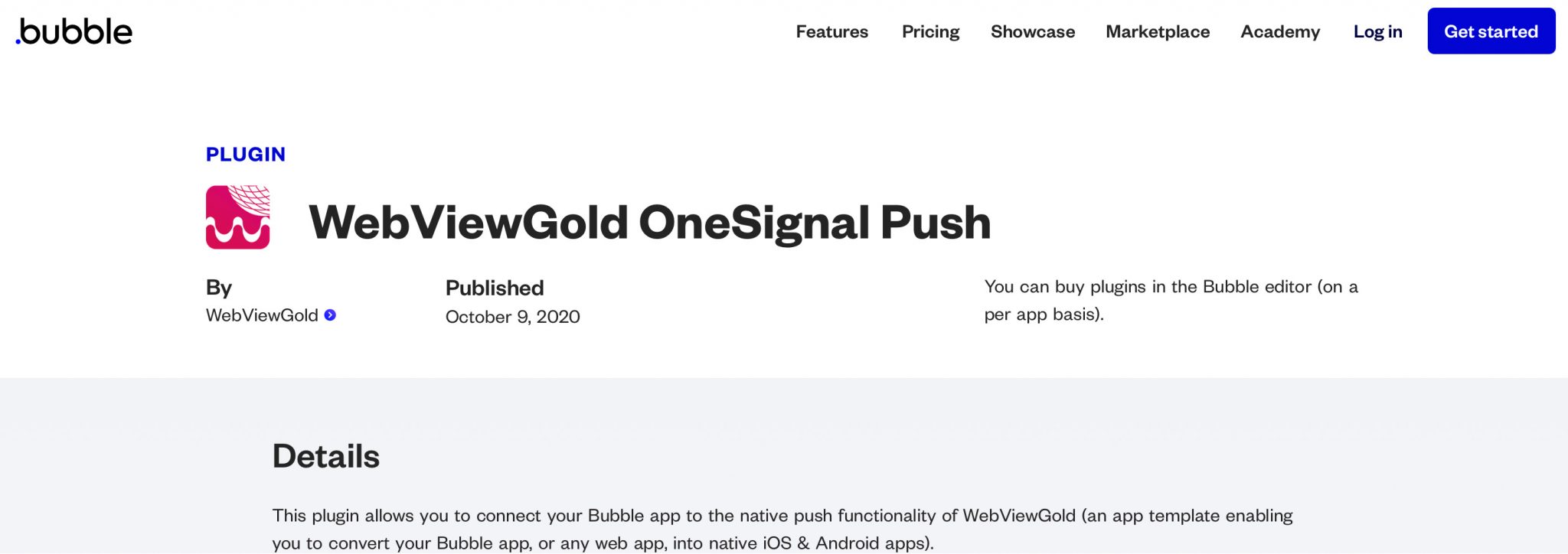 bubble.io webbytron OneSignal Push plugin